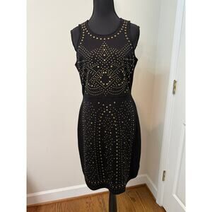 Nicole Miller Black and Bronze Studded Sleeveless Dress